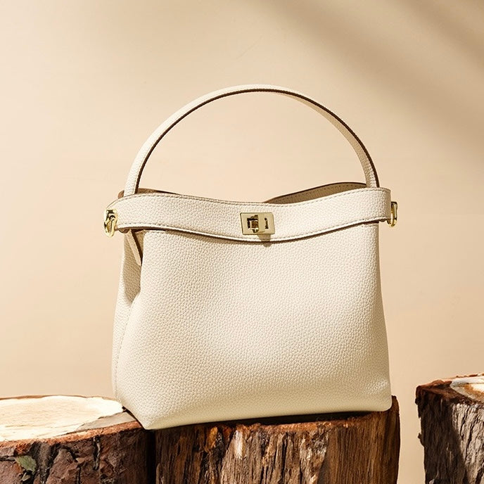 Genuine Leather Minimalist Bucket Bag for Women