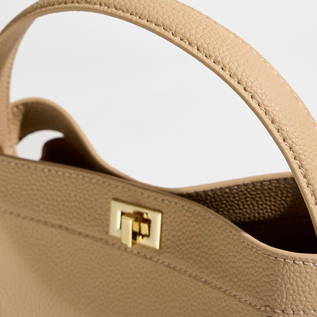 Genuine Leather Minimalist Bucket Bag for Women