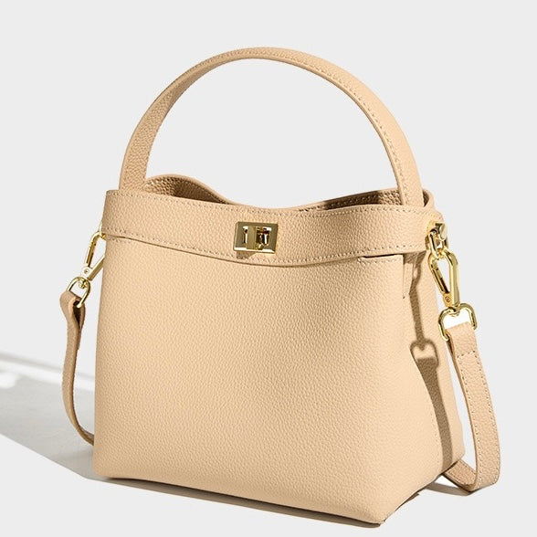 Genuine Leather Minimalist Bucket Bag for Women