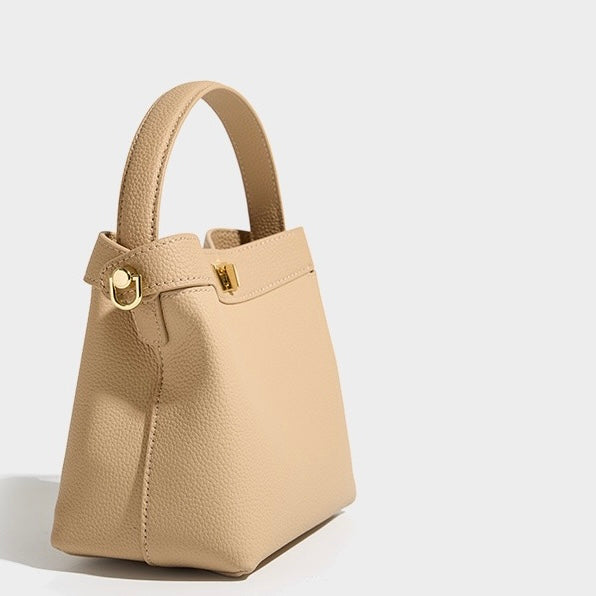 Genuine Leather Minimalist Bucket Bag for Women