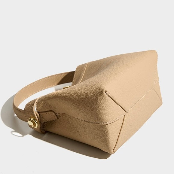 Genuine Leather Minimalist Bucket Bag for Women