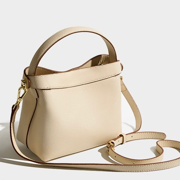 Genuine Leather Minimalist Bucket Bag for Women