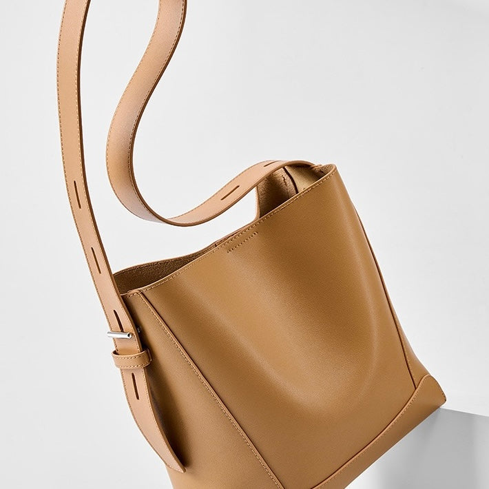 Oversized Genuine Leather Bucket Bag for Women