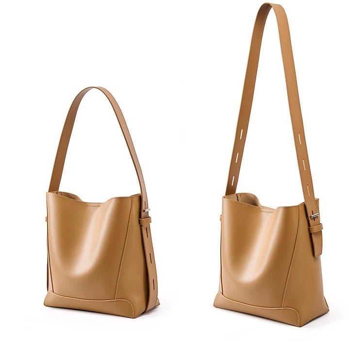 Oversized Genuine Leather Bucket Bag for Women
