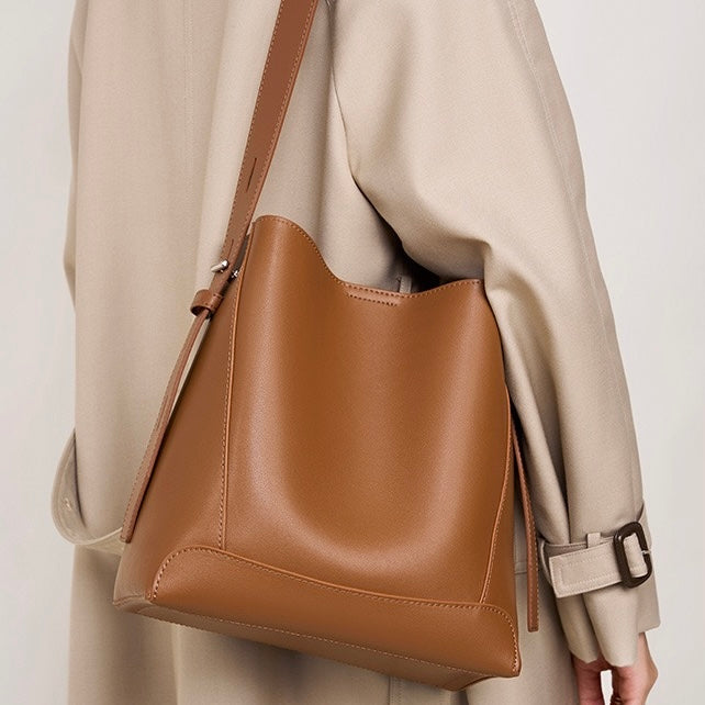 Oversized Genuine Leather Bucket Bag for Women