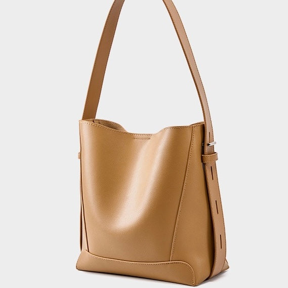 Oversized Genuine Leather Bucket Bag for Women