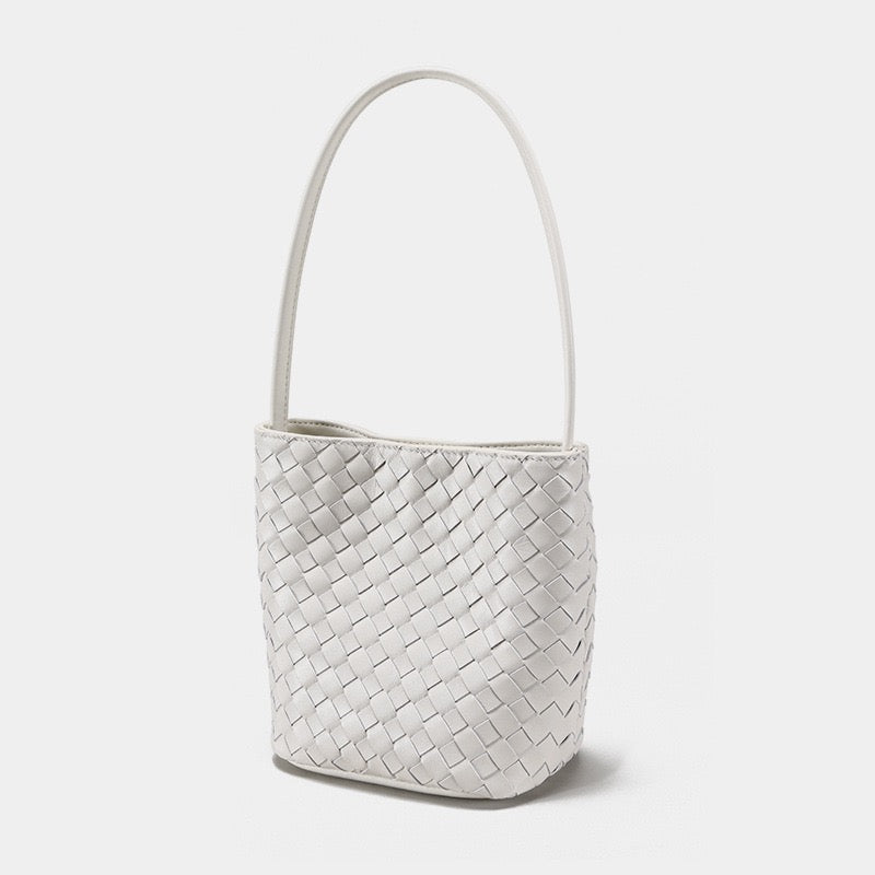 Genuine Sheepskin Retro Woven Bucket Bag for Women