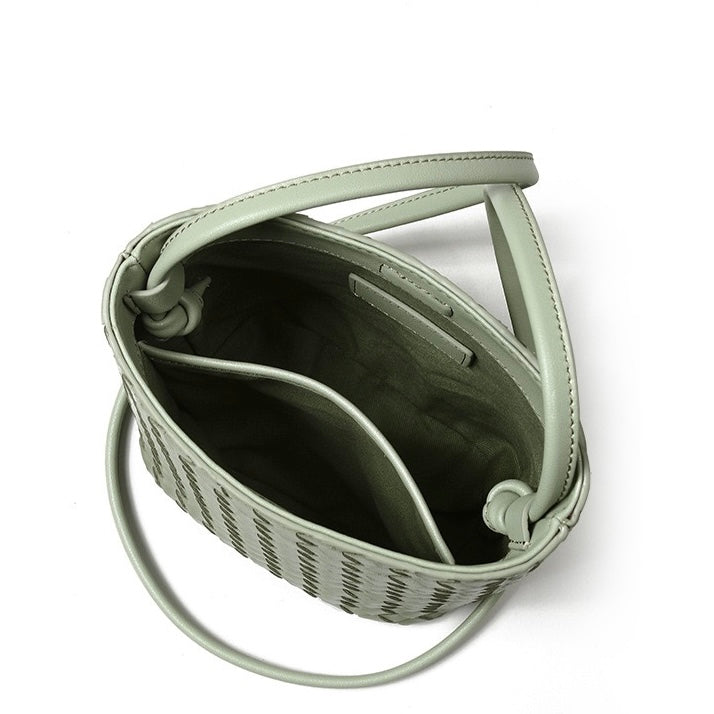 Genuine Sheepskin Retro Woven Bucket Bag for Women