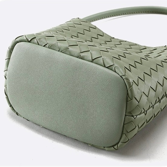 Genuine Sheepskin Retro Woven Bucket Bag for Women