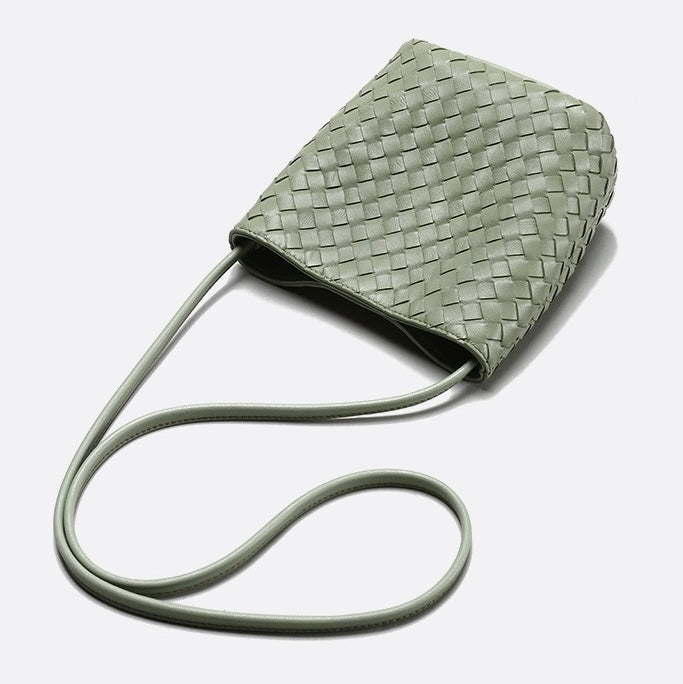 Genuine Sheepskin Retro Woven Bucket Bag for Women