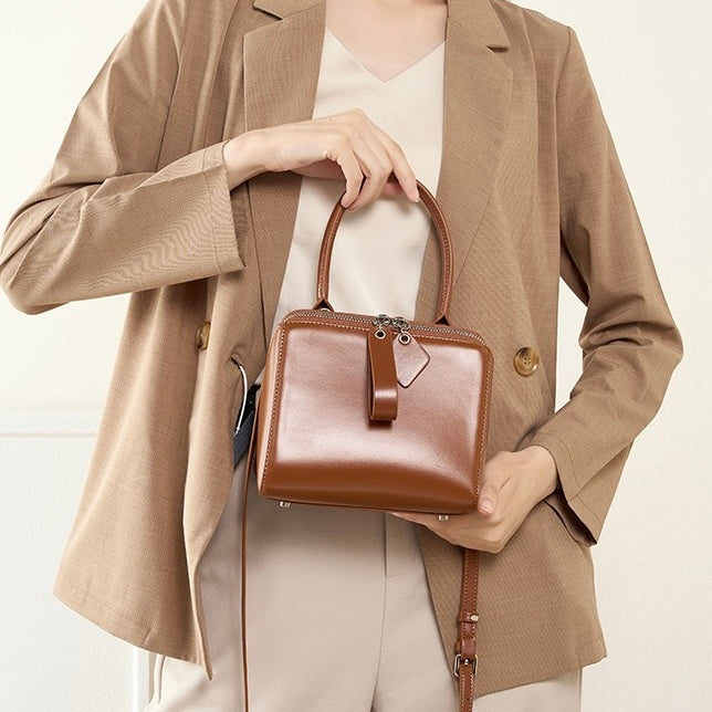 Chic French Inspired Genuine Leather Crossbody Bag