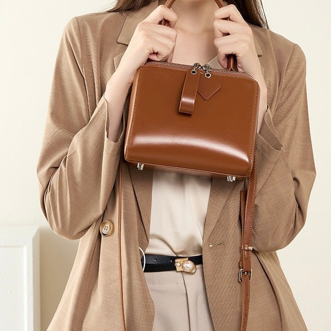 Chic French Inspired Genuine Leather Crossbody Bag