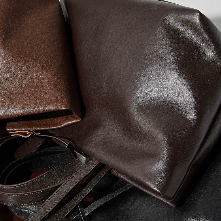 Vintage Leather Luxe Crossbody Tote Bag