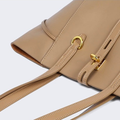 Vintage Lock Buckle Genuine Leather Tote Bag for Women
