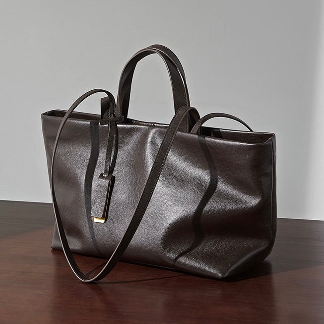 Vintage Leather Luxe Crossbody Tote Bag