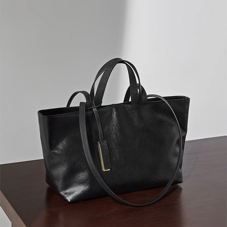 Vintage Leather Luxe Crossbody Tote Bag