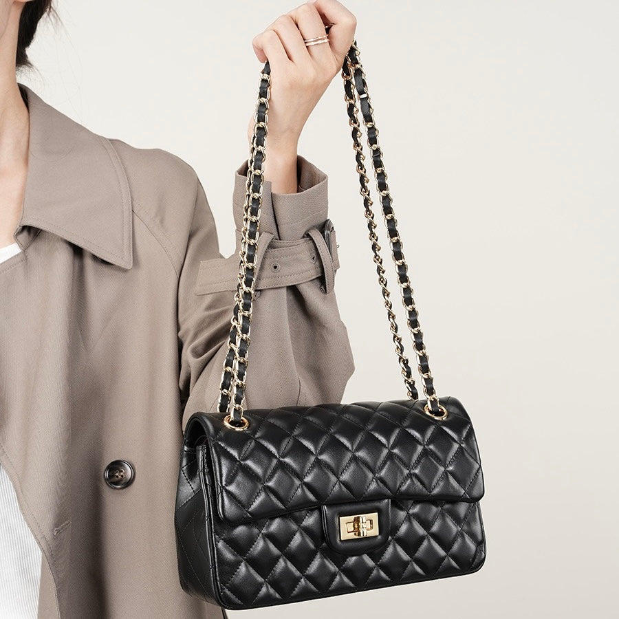 Inspired Quilted Genuine Leather Crossbody Bag for Women