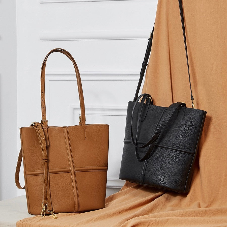 Elegant Leather Commuter Tote Bag with Pouch