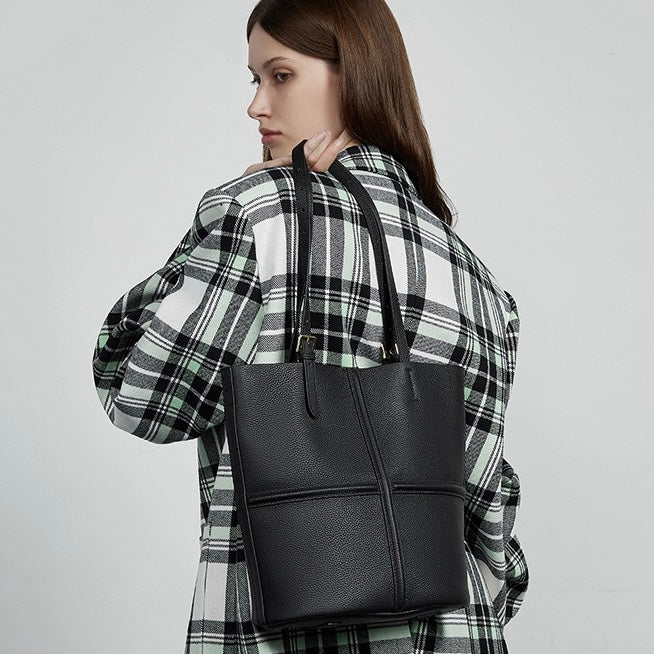 Elegant Leather Commuter Tote Bag with Pouch