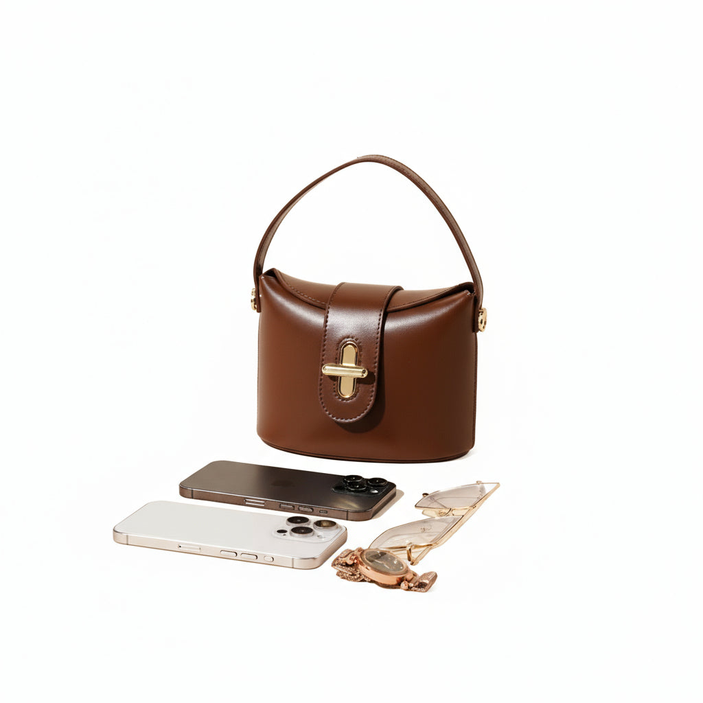 Women’s Luxe Genuine Leather Vintage Lock Top Handle Bag