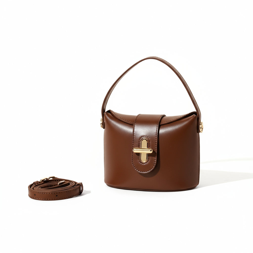 Women’s Luxe Genuine Leather Vintage Lock Top Handle Bag