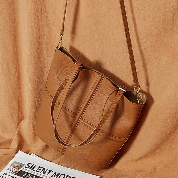 Elegant Leather Commuter Tote Bag with Pouch