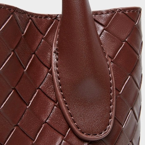 Luxury Genuine Leather Woven Bucket Crossbody Handbag