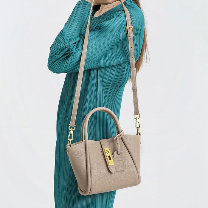 Elegant Genuine Leather Petite Basket Top Handle Bag