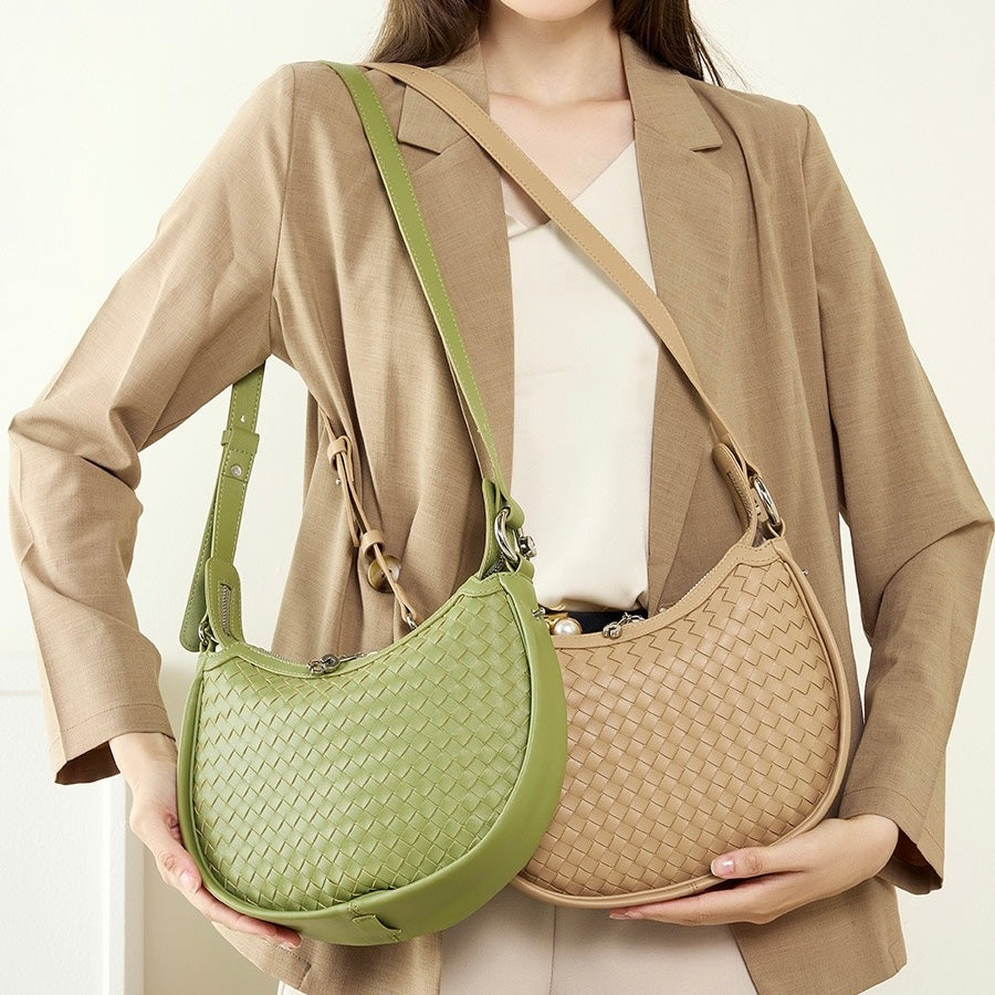 Luxury Handwoven Cowhide Crescent Moon Crossbody Bag