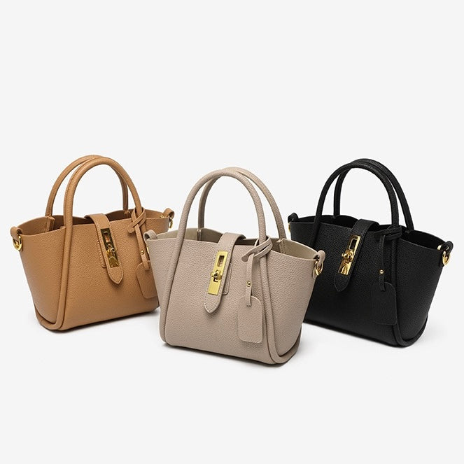 Elegant Genuine Leather Petite Basket Top Handle Bag