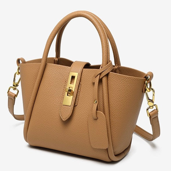 Elegant Genuine Leather Petite Basket Top Handle Bag