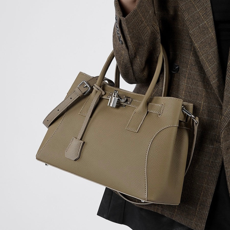 Platinum-Style Genuine Leather Structured Shoulder Tote