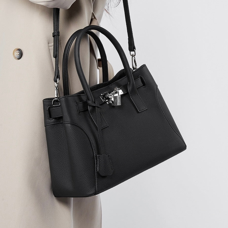 Platinum-Style Genuine Leather Structured Shoulder Tote