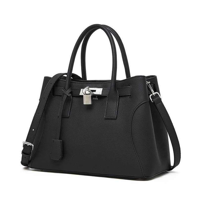 Platinum-Style Genuine Leather Structured Shoulder Tote