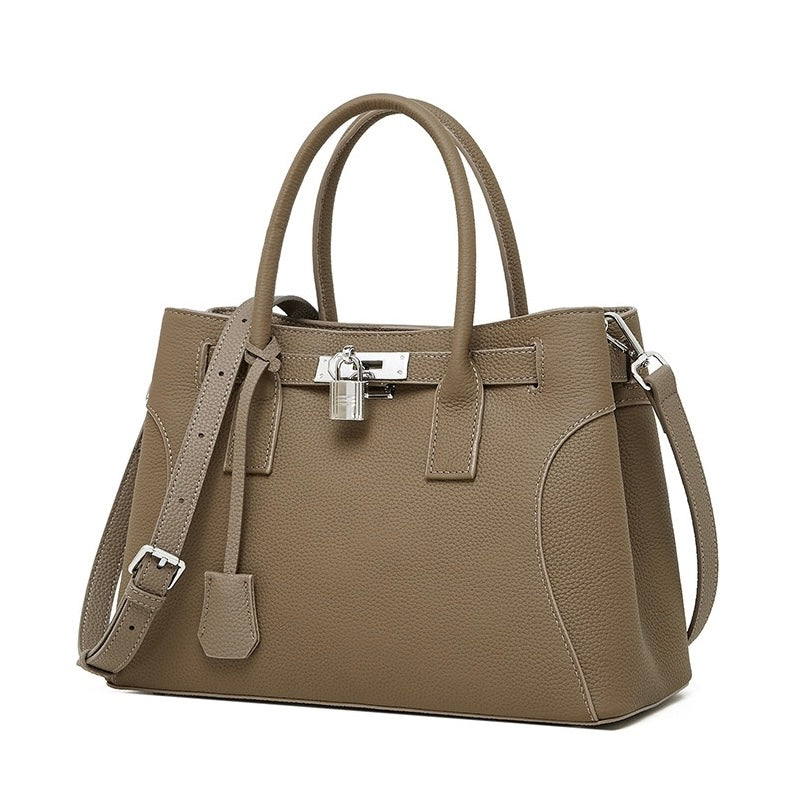 Platinum-Style Genuine Leather Structured Shoulder Tote