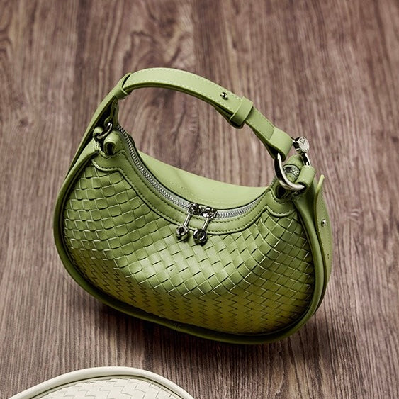 Luxury Handwoven Cowhide Crescent Moon Crossbody Bag