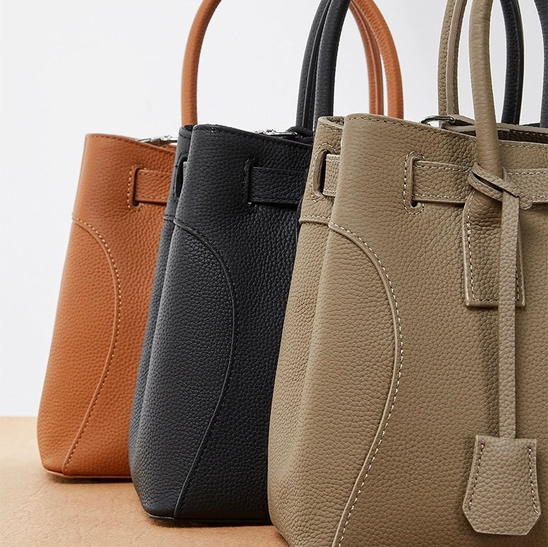 Platinum-Style Genuine Leather Structured Shoulder Tote