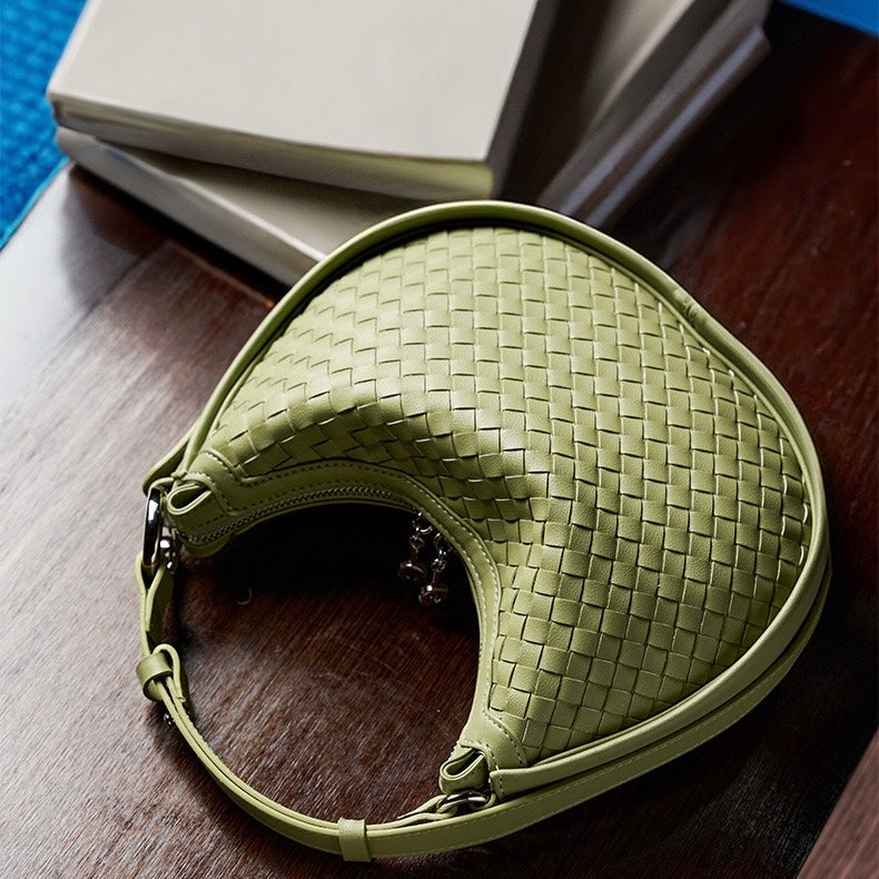 Luxury Handwoven Cowhide Crescent Moon Crossbody Bag