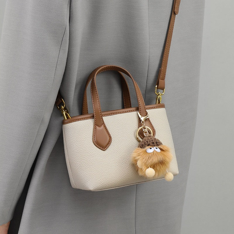 Chic Mini Leather Pom Pom Bucket Crossbody Handbag