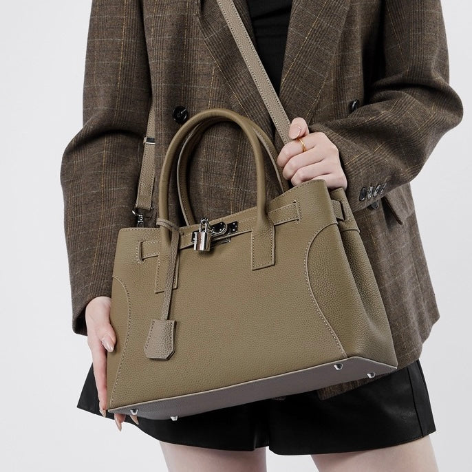 Platinum-Style Genuine Leather Structured Shoulder Tote