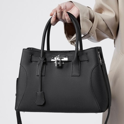 Platinum-Style Genuine Leather Structured Shoulder Tote