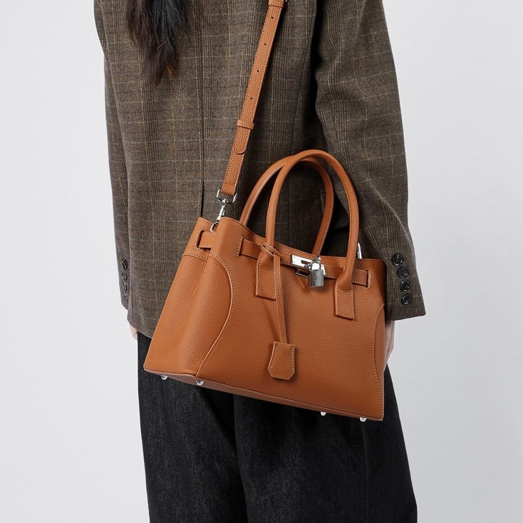 Platinum-Style Genuine Leather Structured Shoulder Tote