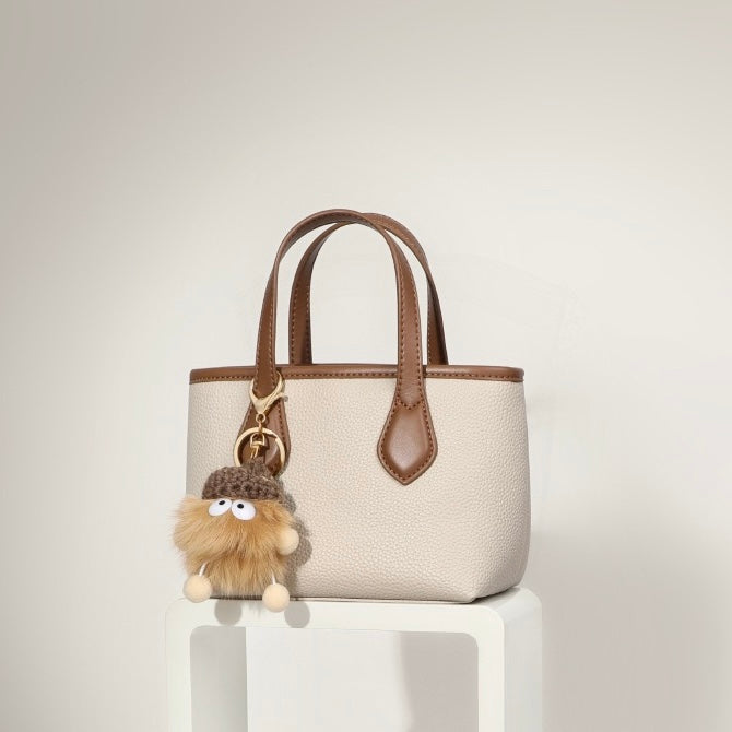 Chic Mini Leather Pom Pom Bucket Crossbody Handbag
