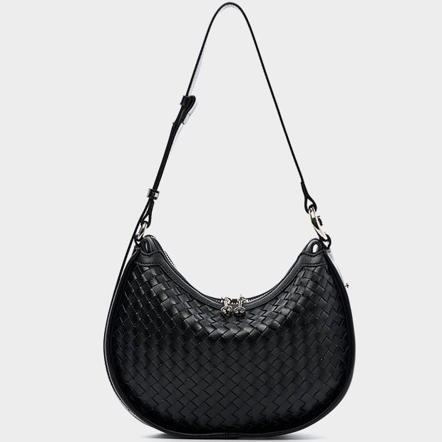 Luxury Handwoven Cowhide Crescent Moon Crossbody Bag