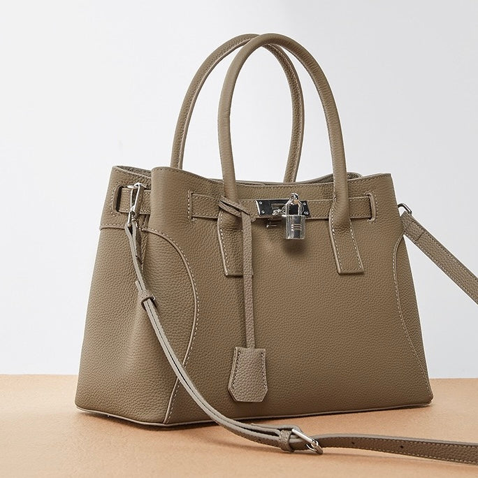 Platinum-Style Genuine Leather Structured Shoulder Tote