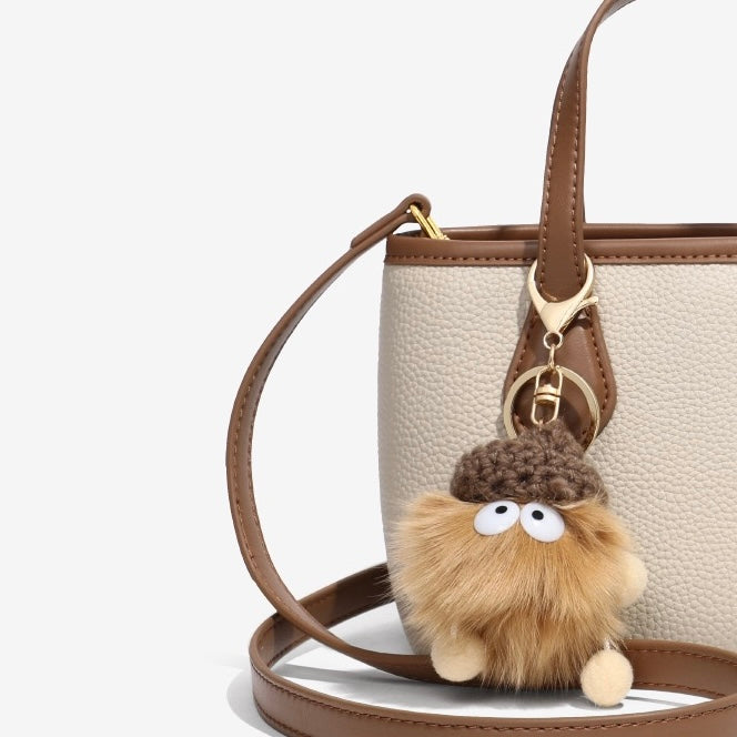 Chic Mini Leather Pom Pom Bucket Crossbody Handbag