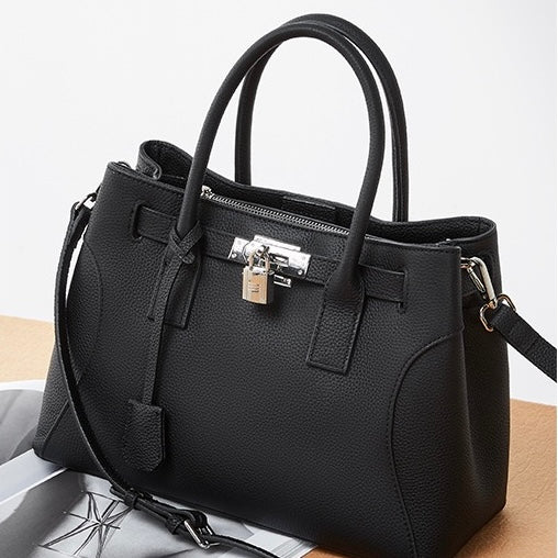 Platinum-Style Genuine Leather Structured Shoulder Tote