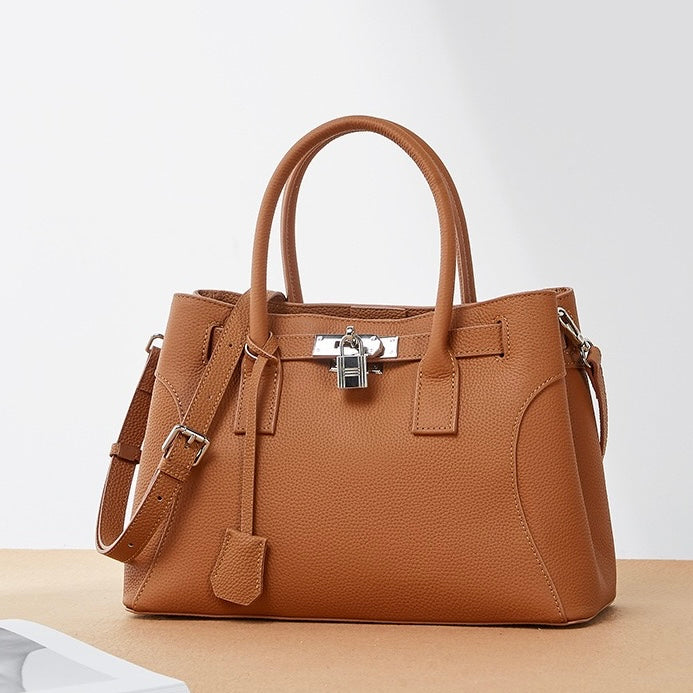 Platinum-Style Genuine Leather Structured Shoulder Tote