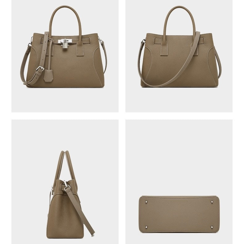 Platinum-Style Genuine Leather Structured Shoulder Tote