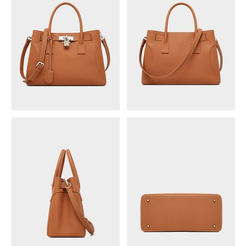 Platinum-Style Genuine Leather Structured Shoulder Tote